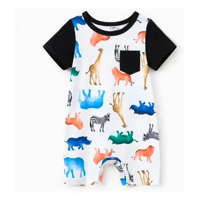 Family Matching Sets Black/Animal Allover Tee or Black Cami Top Spliced Colorful Animal Pattern 