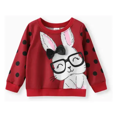 Toddler Girl Cute Rabbit Print Polka dots Pullover Sweatshirt