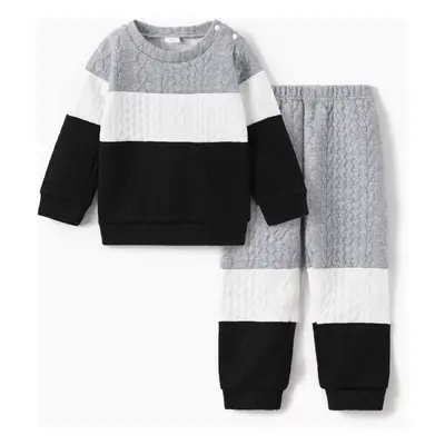 2-piece Toddler Girl/Boy Colorblock Cable Knit Sweatshirt and Pants Set