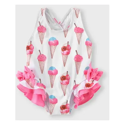 Baby Girl Allover Ice Cream Cone Print Ruffle Trim One-piece Swimsuit