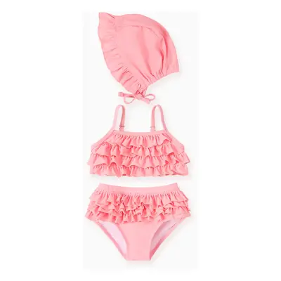 Sweet Girl's Ruffle Edge 3-Piece Polyester Spandex Swimsuit Set