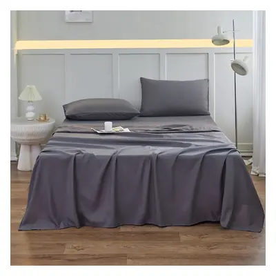 Solid Color Bedding Set: Three-piece Set with Fitted Sheet, Pillowcase, and Flat Sheet