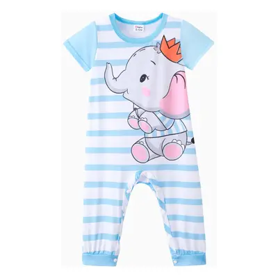 Baby Boy/Girl Cartoon Elephant Print Short-sleeve Jumpsuit