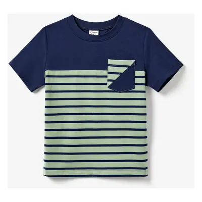 Family Matching Stripe Colorblock Tee and H-Line Side-Tie Dress Sets