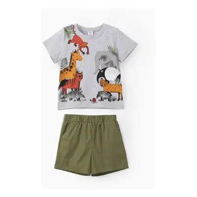 2pcs Toddler Boy Playful Animal Print Tee and Shorts Set