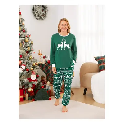 Christmas Family Matching Glow in the Dark Reindeer Tops Allover Pattern Pants Pajamas Sets with