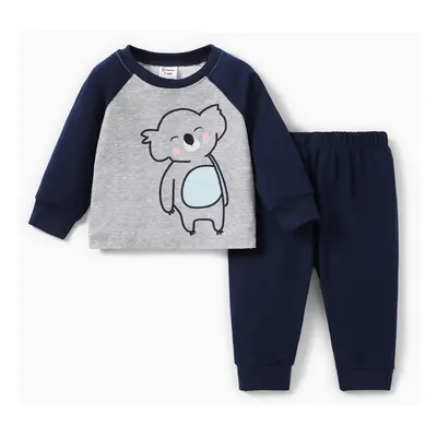 2pcs Baby Boy Basic Koala Pattern Pajama Set