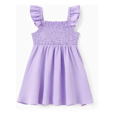 Family Matching Sets Purple Raglan Sleeves Tee or Shirred Top Ruffle Hem Strap Dress