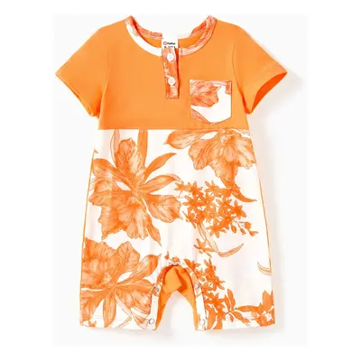 Family Matching Orange Tee and Cami Top Spliced Belted Dress Sets