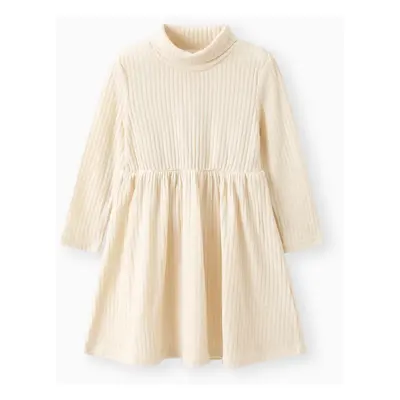 Toddler Girl Turtleneck Solid Color Ribbed Long-sleeve Dress