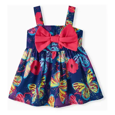 Baby Girl Bow Front Allover Butterfly Print Sleeveless Dress