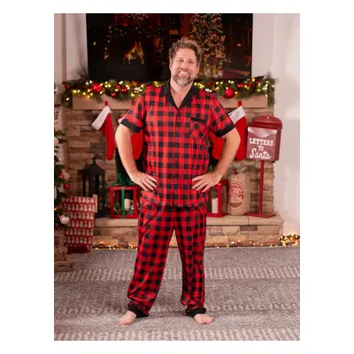 Christmas Pajamas Short Sleeves Red & Black Plaid Collared Pajamas Sets