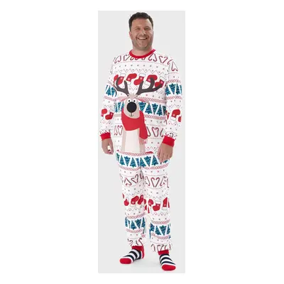 Christmas Family Matching Reindeer Big Graphic Allover Pattern Background Pajamas Sets with Pock