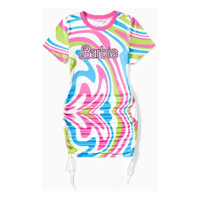 Barbie Mommy and Me Logo and Allover Colorful Grahic Print Fashionable Fitted Bodycon Dress