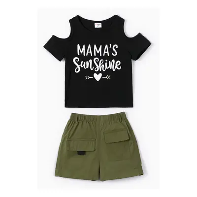 Toddler/Kid Girl 2pcs Letter Print Tee and Oil-proof Shorts Set