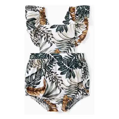 Family Matching Sets Leaf Pattern Beach Shirt or Tie Knot Front Elastic Waist Co-ord Sets