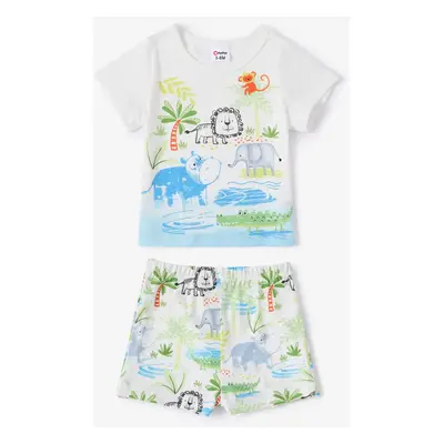 2pcs Baby Boy Childlike Animal Pattern Tee and Shorts Set