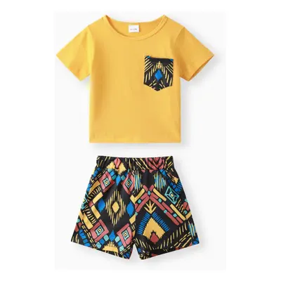 2pcs Baby Boy 95% Cotton Short-sleeve Geometric Print T-shirt and Shorts Set