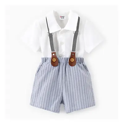 Baby Boy 2pcs Button Romper and Overalls Set