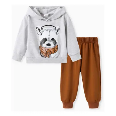 2pcs Boy Animal Pattern Hooded Set