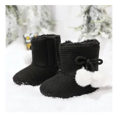 Baby / Toddler Girl Knitted Bowknot Fluff Ball Fleece-lining Prewalker Shoes