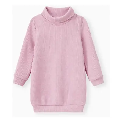 Toddler Girl Solid Color Turtleneck Ribbed Sweater Dress (Belt is not included)