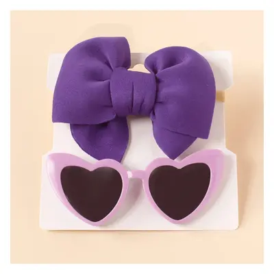 2pcs Baby/Toddler Girl Bowknot Super Soft Nylon Headband with Heart-shaped Sunglasses Set