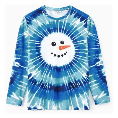 Christmas tops Family Matching Blue Tie-Dye Snowman Long Sleeves Sweatshirt/Romper