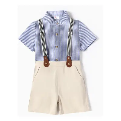 Toddler Boy 2pcs Solid/Striped Shirt and Overalls Set