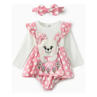 Baby Girl Rabbit Pattern Ruffle Long Sleeve Romper