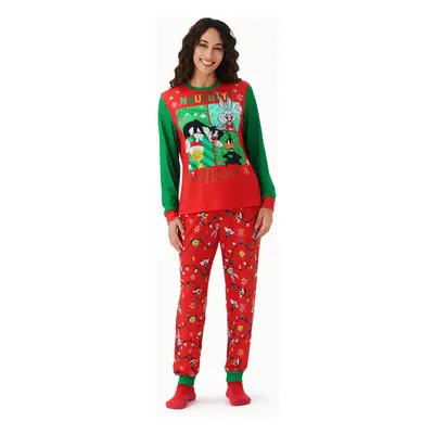 Looney Tunes Family matching Christmas Pattern Colorblock Pajama Set (Flame Resistant)