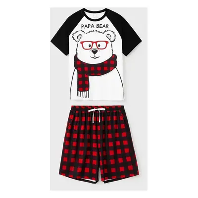 Christmas Pajamas Family Matching Xmas Bear Raglan Short Sleeves Top Plaid Shorts Pajamas Sets