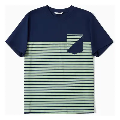 Family Matching Stripe Colorblock Tee and H-Line Side-Tie Dress Sets