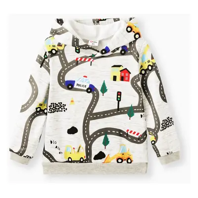 Toddler Boy Road Vehicle Print Hoodie Sweatshirt