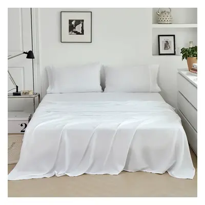 Solid Color Bedding Set: Three-piece Set with Fitted Sheet, Pillowcase, and Flat Sheet