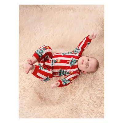 Christmas Family Matching Trees Print Stripes Long-sleeve Pajamas Sets