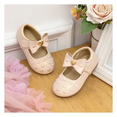 Toddler/Kids Girls Sweet Style Heart-shaped Embroidered Bow Decor Velcro Leather Shoes