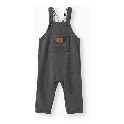 Baby Boy Waffle Letter Patched Pocket Front Overalls