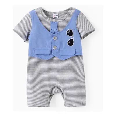 Baby Boy Gentle Faux-two Striped Print Romper