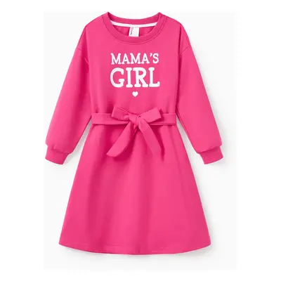 Mommy and Me Hot Pink Long Sleeves Belted Dresses