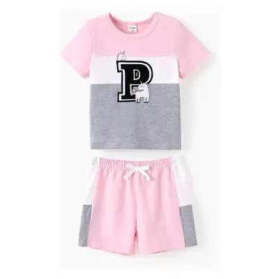 Toddler Boy/Girl 2pcs Colorblock Tee and Shorts Set