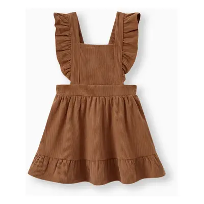 Family Matching Brown Corduroy Color block Sweatshirt or Adjustable Pinafore Dress