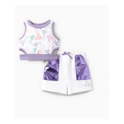 Barbie 2pcs Toddler/Kids Girls Waist-twist/cutout Tank Top with Pocket Shorts Set