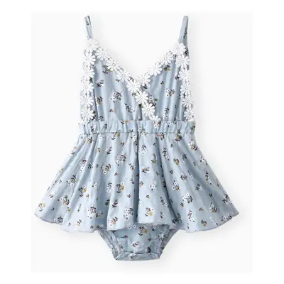 100% Cotton Floral Print Daisy Baby Sling Romper Dress