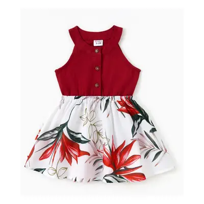 Family Matching Sets Stripe Polo Shirt or Cami Top Spliced Floral Ruffle Hem Dress