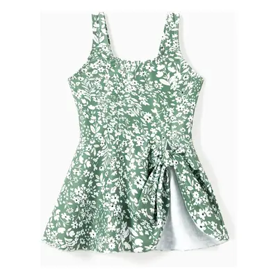 Family Matching Swimsuit Drawstring Swim Trunks or Ditsy Floral Bow Side Tankini