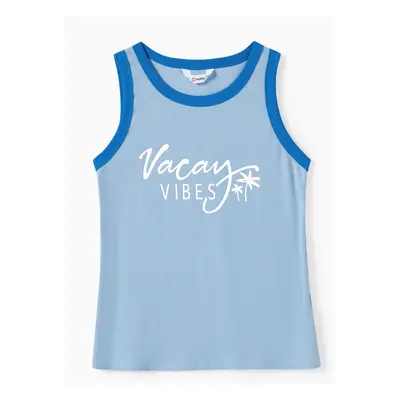 Mommy and Me Matching Vacation Vibe Light Blue Sleeveless Ribbed Tank Top