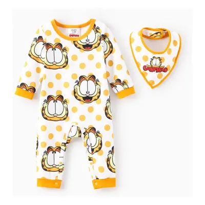 Garfield Baby Boy/Girl 2pcs Polka Dot Long-sleeve Jumpsuit with Drool Bibs Set