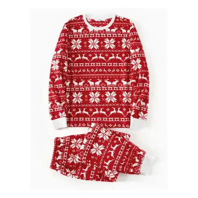 Christmas Family Matching Long-sleeve Allover Deer & Snowflake Print Red Thickened Polar Fleece 