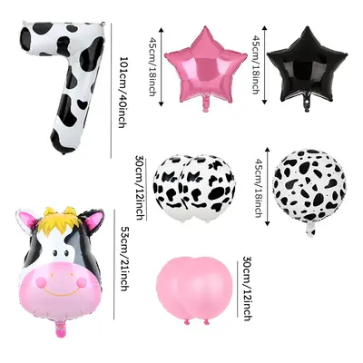 9 Piece Birthday Party Pink Cow Print Latex Balloon Set with Foil Balloons